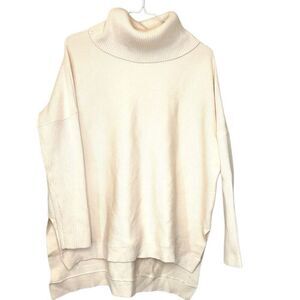 Anrabess Turtleneck High Low Cream Pullover Sweater Size Small